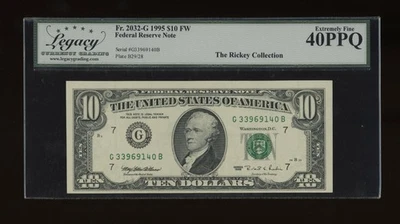 DBR 1995 $10 FRN Chicago Fr. 2032-G Legacy XF-40 PPQ Serial G33969140B - Image 1 of 2