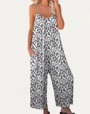 Boho Wild Womens White/Black/Beige Leopard Print Pockets Cami Jumper SZ S - Image 1 of 4