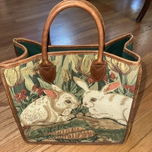 VINTAGE NATURALIZER TAPESTRY PURSE/TOTE WITH TWO RABBITS EUC! - Picture 1 of 14
