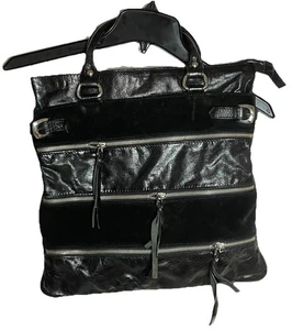 Claudia Firenze Black Leather Suede Zipper Accent Purse Multiple Compartments - Picture 1 of 9