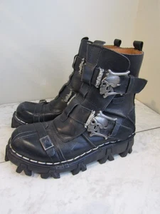 Fashion Classic Black Leather Skull Buckle Goth Chunky Boot Shoe Women's Size 11 - Picture 1 of 6