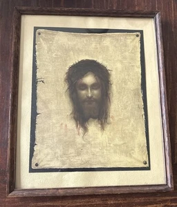 Vintage “Jesus Christus” St. Veronica’s Veil Image; Gabriel Von Max Framed Litho - Picture 1 of 5