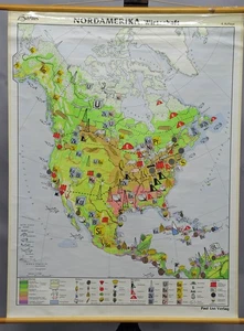 School Wall Chart Vintage Map North America Economy Rollable Poster Print - Picture 1 of 1
