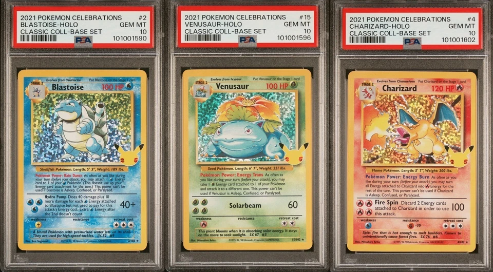 PSA 10 Charizard Blastoise & Venusaur Set Pokemon 25th Celebrations Classic 2021 - Image 1 of 1