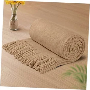 Camel Brown Knitted Blanket with Tassels Fringe 50" x 60", Super Soft Knit - Picture 1 of 8