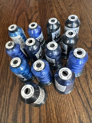 Lot of 13 Sealed FLORIANI Embroidery Thread Spools 1000m each. VRTY Of Blue/Blk - Image 1 of 3