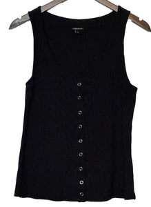 Camiseta sin mangas Torrid 00 negra acanalada detalle ojal delantero a presión sin mangas - Imagen 1 de 4