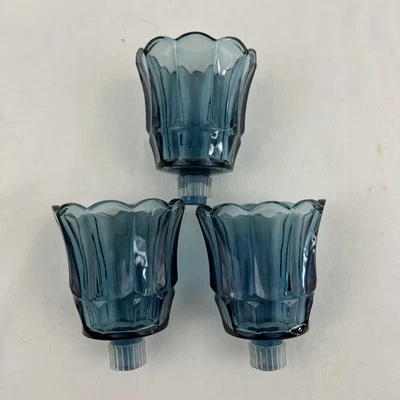 Vtg. Smokey Blue Candle Votive Glass Holder 3 Scalloped Cups Grippers by Homco - Image 1 of 4