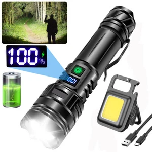 Super Bright 30W LED Flashlight Rechargeable Tactical Zoom Torch w/COB Worklight - Picture 1 of 20