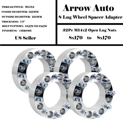 4 PIEZAS ADAPTADORES ESPACIADORES DE RUEDA 1.5" PULGADAS 8X170 A 8X170 FORD F-250 F-350  Foto 1 de 3