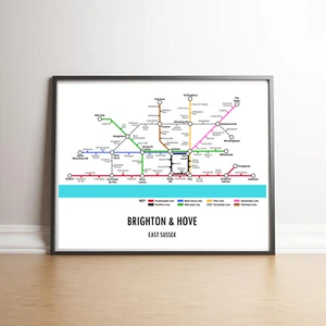 Brighton & Hove Sussex Underground Style Transport Kunst Karte Druck A3 A4 - Bild 1 von 1