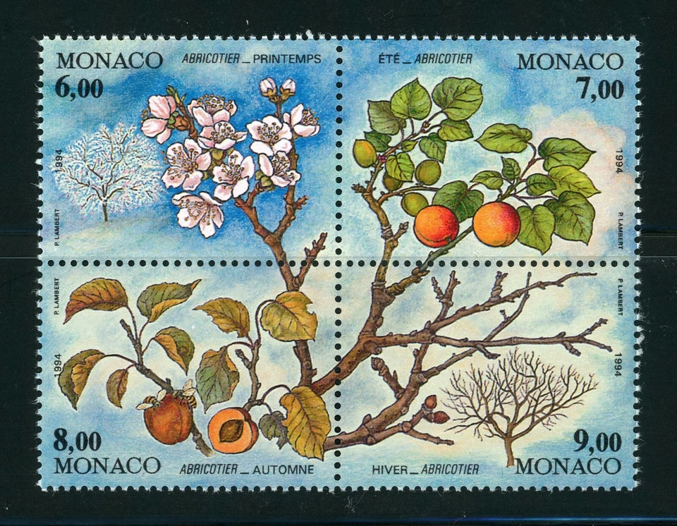 Monaco Complete MNH Block of 4 #1934 Life Cycle of Apricot Tree Stamps - Image 1 of 1
