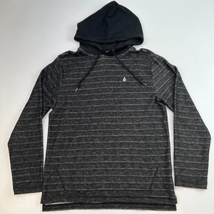 Volcom Hoodie Men Small Pocket Charcoal Stripe Beach Sweatshirt Light Core Go - Picture 1 of 15