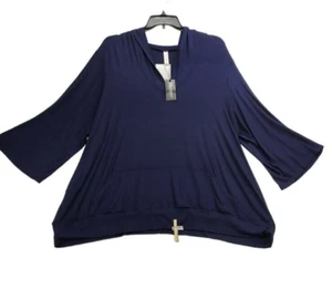 24seven Comfort Apparel Womens Plus Size Trendy Overs Navy 3XL 3/4 sleeve  J083 - Picture 1 of 6