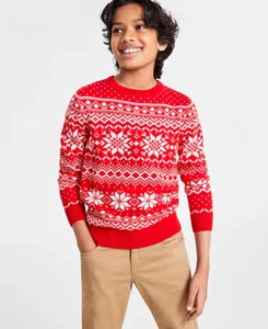 Holiday Lane Big Boys Small Festive Fair Isle Long Sleeve Sweater in Red $40 181 - Picture 1 of 8