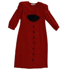 Womens Vintage 80s Red Sailor Button Slip Dress Size 7/8 Bow Cosplay Act I NY - Picture 1 of 16