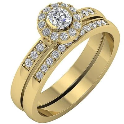 Lab Grown Bridal Halo Engagement Ring VS F 0.85Ct Natural Diamond 10K White Gold - Image 1 of 4