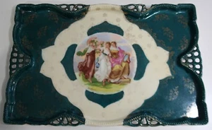 Antique Angelica Kauffmann Porcelain Platter 11 1/2" x 7 1/2" Victorian Ladies - Picture 1 of 12