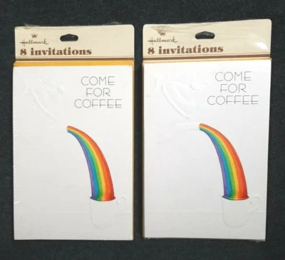 2 paquetes de invitaciones vintage con sello paquete de 8 "Ven a tomar café" con arco iris Foto 1 de 4