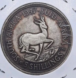 1947 South Africa 5 Shilling Silver Coin King George VI Beautiful Round Toning - Picture 1 of 2