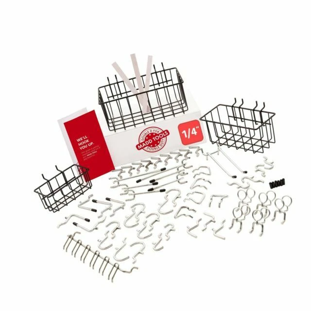 MADD MADD1 Extra Thick Pegboard Accessories Organizer Kit - 60 Piece