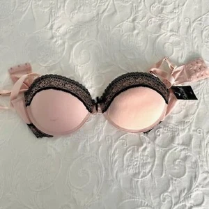 NWT Rene Rofe Push-Up Pink Black Lace Bra Lingerie Intimates Size 38C - Picture 1 of 9
