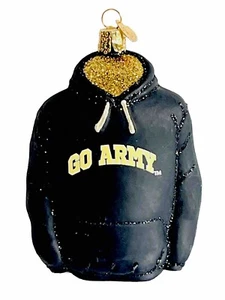 Go Army Blown Glass Ornament Black Gold Hoodie Sweatshirt 5” Old World Christmas - Picture 1 of 11