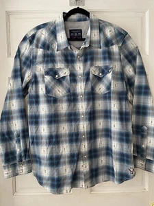 American Eagle Herren XXL Pearl Snap Blau Hemd Vintage Fit Kariert Western - Bild 1 von 8