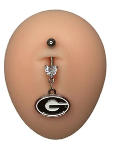 Georgia Bulldogs Heart Navel CZ Ring Belly Piercing - Hypoallergenic - Picture 1 of 1