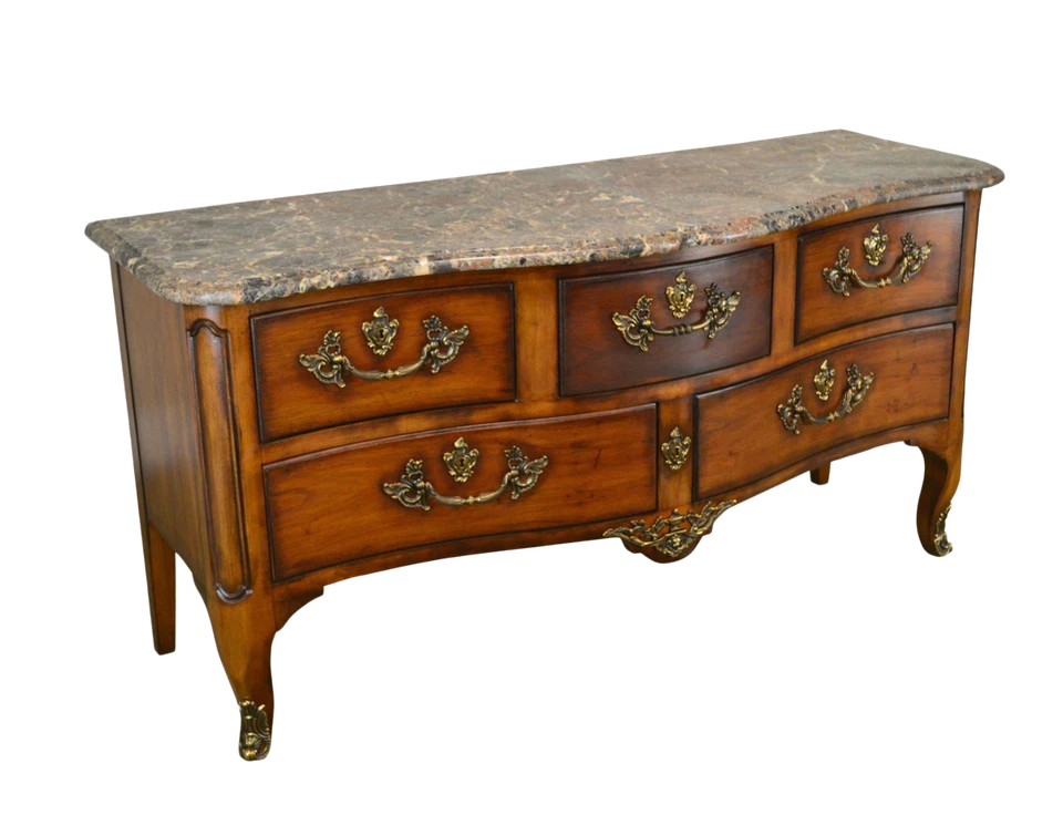 Cómoda grande estilo Luis XV francés Henredon de mármol Foto 1 de 4