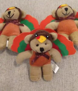 (Lot of 3) 5" Teddy Bear in Thanksgiving Turkey Costume NEW Cuteness Overload - Picture 1 of 6