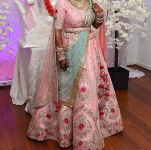 asian indian pakistani bridal wedding dress lengha outfit - pink colour - Picture 1 of 19