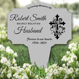 Husband Floral Cross Remembrance Garden Plaque Grave Marker Memorial Stake - Picture 1 of 1