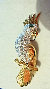 Brosche /Anstecknadel Papagei vergoldet Kristalle - Bild 1 von 2