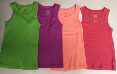FADED GLORY GIRLS DARK CORAL, GREEN, PURPLE, ORANGE TANK TOPS SIZE 6/6X LOT OF 4 - Image 1 of 4