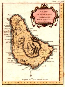 1764 "CARTE DE L'ISLE DE LA BARBADE" BARBADOS Antique West Indies, Bellin map - Picture 1 of 2