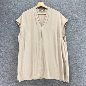 Larry Levine Blouse Women 1X Plus Beige V-Neck Short Sleeve Pullover Casual - Picture 1 of 9