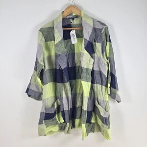 NEW Swish womens check linen jacket size 16 green 3/4 sleeve kimono 086436 - Picture 1 of 10