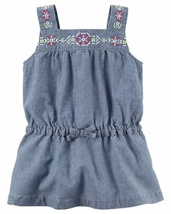 Túnica Chambray bordada azul sin mangas para niñas de Carter's - Imagen 1 de 1