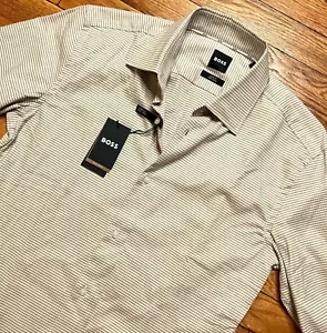 Hugo Boss Hank Kent LS Button Down Shirt Gingham Slim NWT 15x38 Size Small - Picture 1 of 11