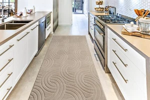 Non Slip Carpet Runner Rug, Machine Washable, PVC Rubber Backing, Plain Beige - Picture 1 of 7