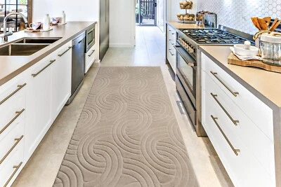 Non Slip Carpet Runner Rug, Machine Washable, PVC Rubber Backing, Plain Beige - Image 1 of 4