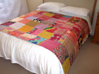Indian Batik  Cotton Textile Patchwork Double Bedcover Throw 150 X 230 Cm