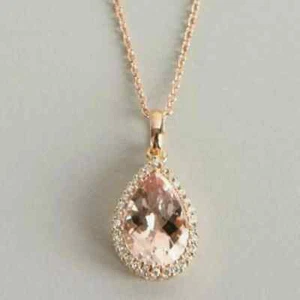 Women's 14K Rose Gold Plated 4Ct Pear Cut Lab Created Morganite Pendant Necklace - Picture 1 of 2