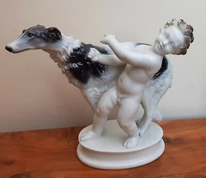 Rosenthal Porcelain Figurine 1282 Putti & Borzoi Hound 1934 - Picture 1 of 8