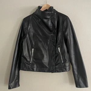 Blank NYC Faux Leather Moto Jacket Size Large Full Zip Black Vegan Pockets - Picture 1 of 14