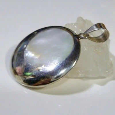 Pendente In Madreperla Massiccio In Argento 925 Fatto A Mano 4,6 Cm - Immagine 1 di 4