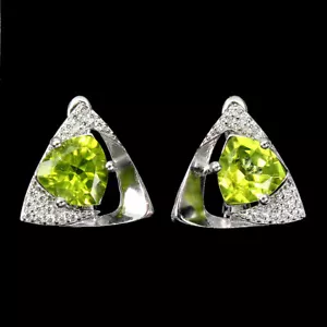 Summer 925 Silver Earrings Trilliant Peridot 7mm Natural Gemstone Jewelry - Picture 1 of 9