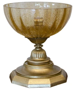 CENTROTAVOLA ALZATA DESIGN VETRO SOFFIATO MURANO E BRONZO ARTIGIANALE VASSOIO - Imagen 1 de 3