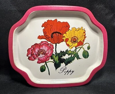 Vintage Small Metal Decorative Tray Floral Poppy Metal Catch All Trinket Dish - Image 1 of 4